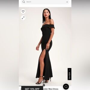 Lulu’s Aveline Black Off the shoulder maxi dress